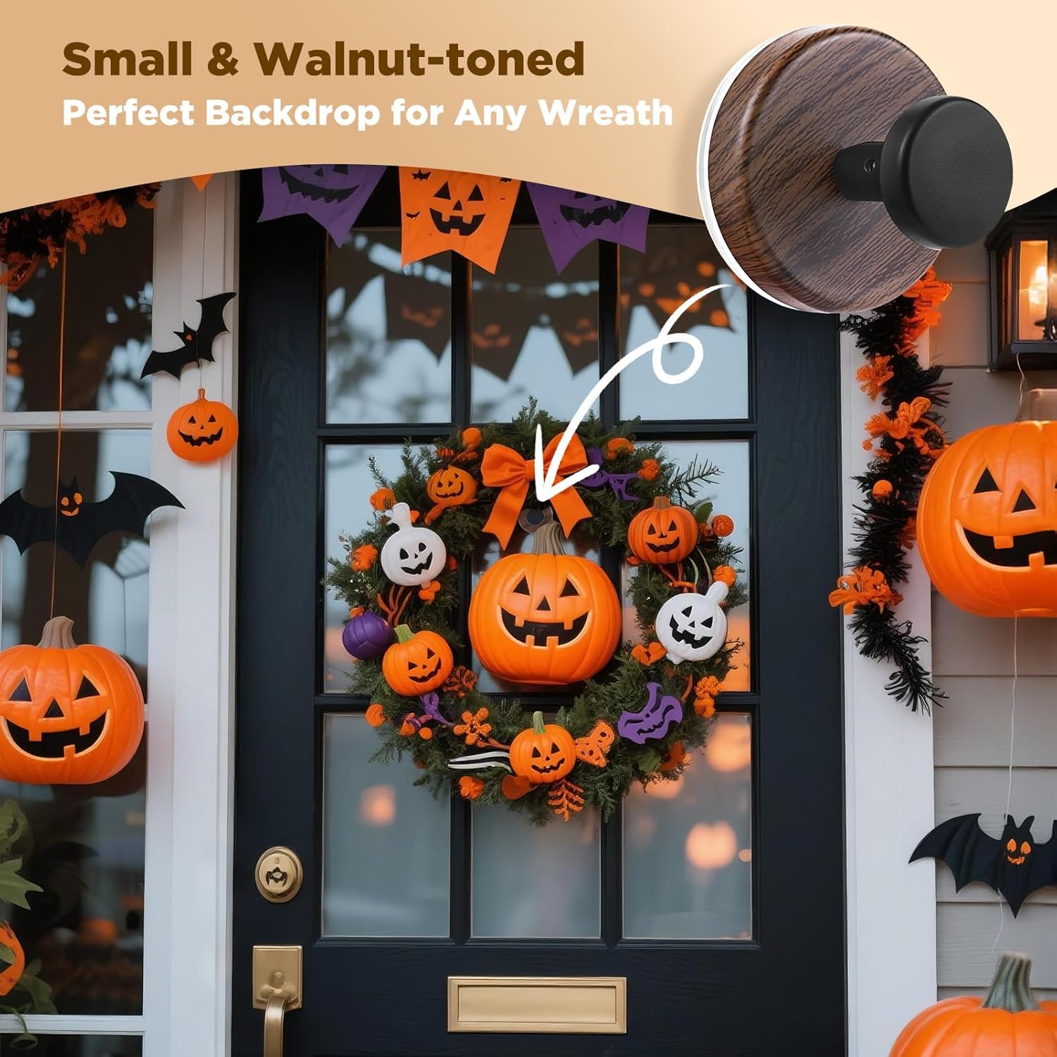OUTXE Suction Cup Wreath Hanger - Heavy Duty Hook for Front Door & Glass Window | 2-Pack, Walnut