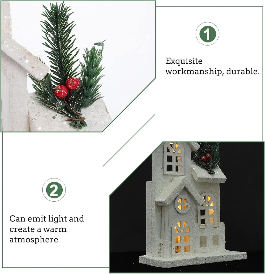 NUOBESTY Christmas LED Church Light House - Wooden Village Snow Scene Ornament for Holiday Home Decor