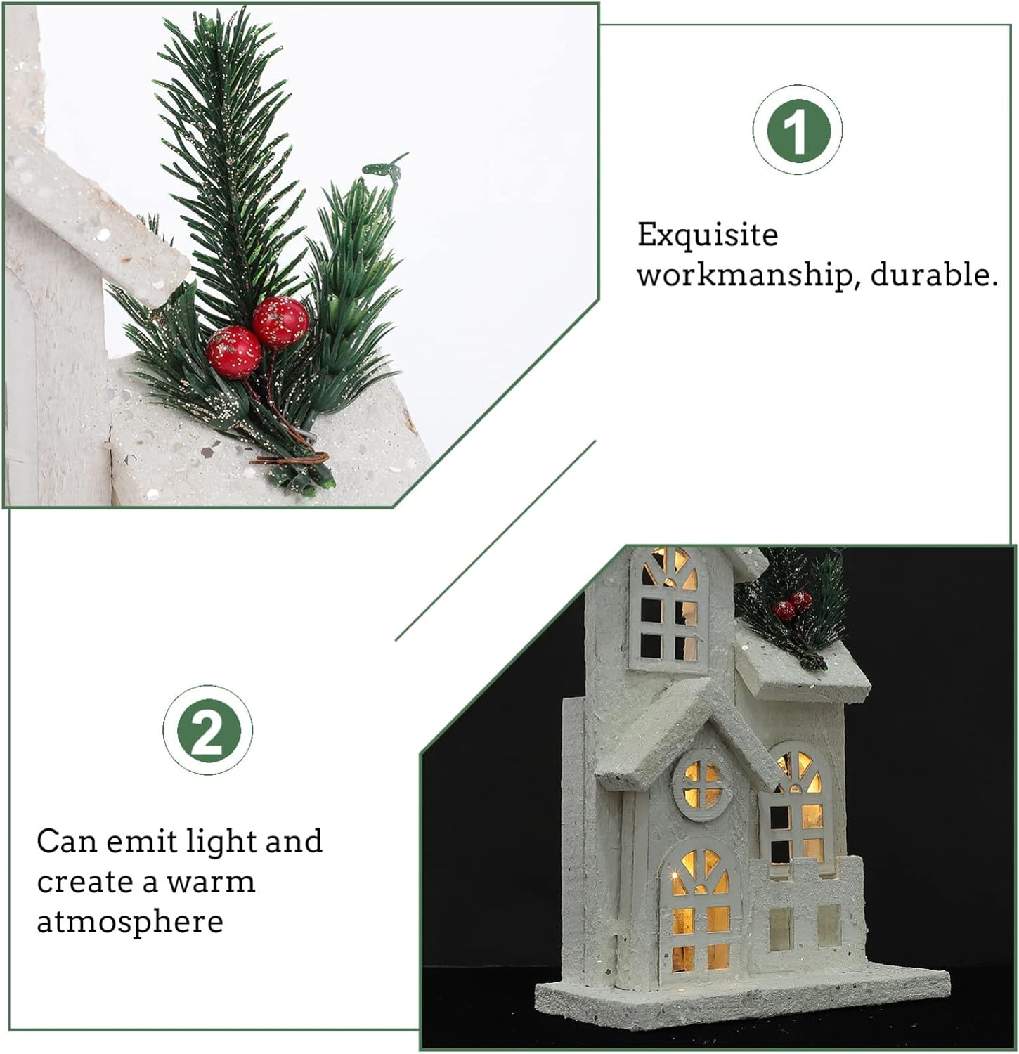 NUOBESTY Christmas LED Church Light House - Wooden Village Snow Scene Ornament for Holiday Home Decor