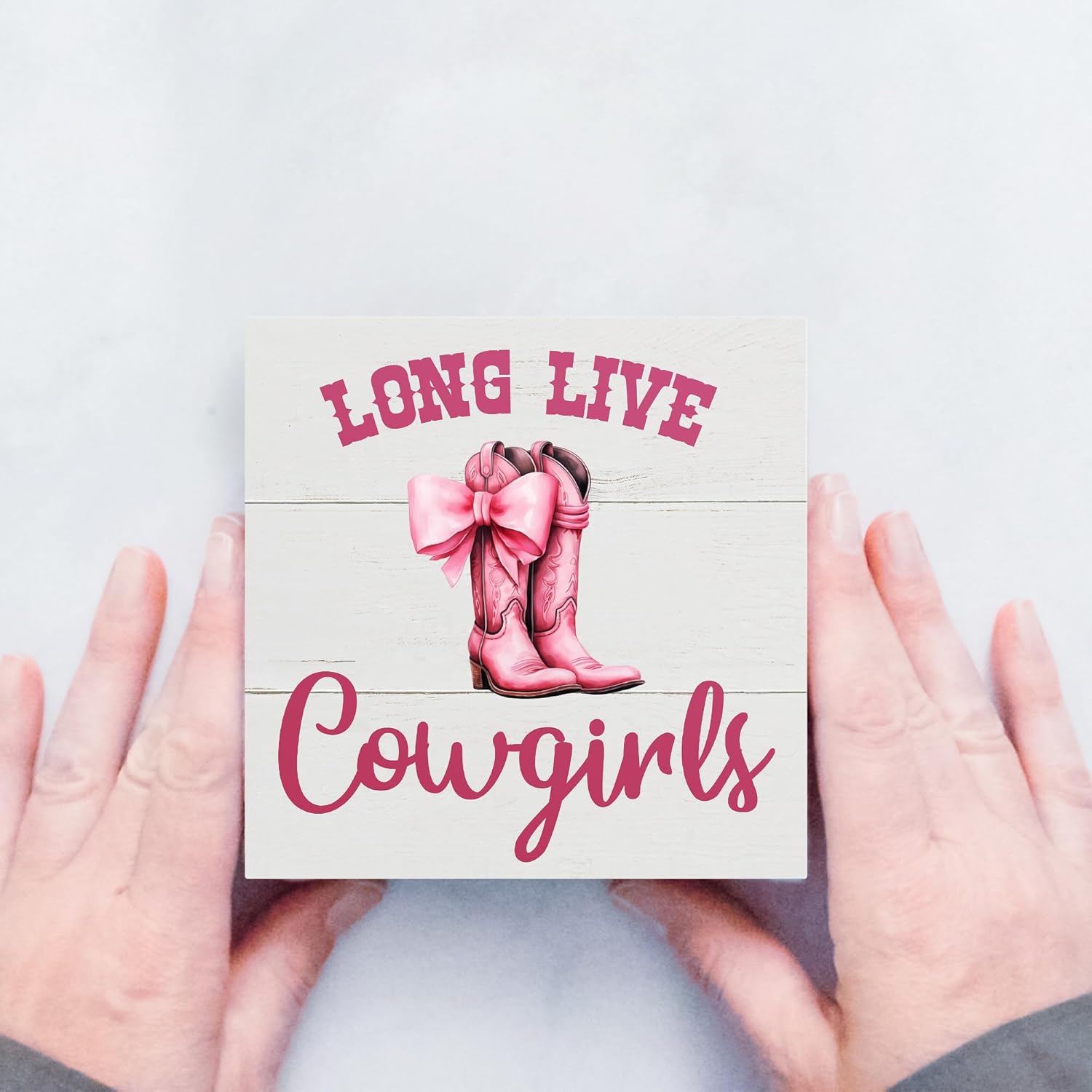 Skiennix Pink Bow Western Cowgirl Decor - Charming Wooden Box Sign for Nursery & Teen Rooms | 5x5 Inches