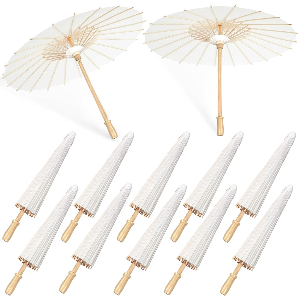 Zealor 10 PCS 33 Inches White Paper Umbrellas, Oiled Chinese & Japanese Style White Parasols, White Paper Parasols Umbrellas Bulk for DIY Painting, Wedding, Bridal Party, Ceiling Decoration