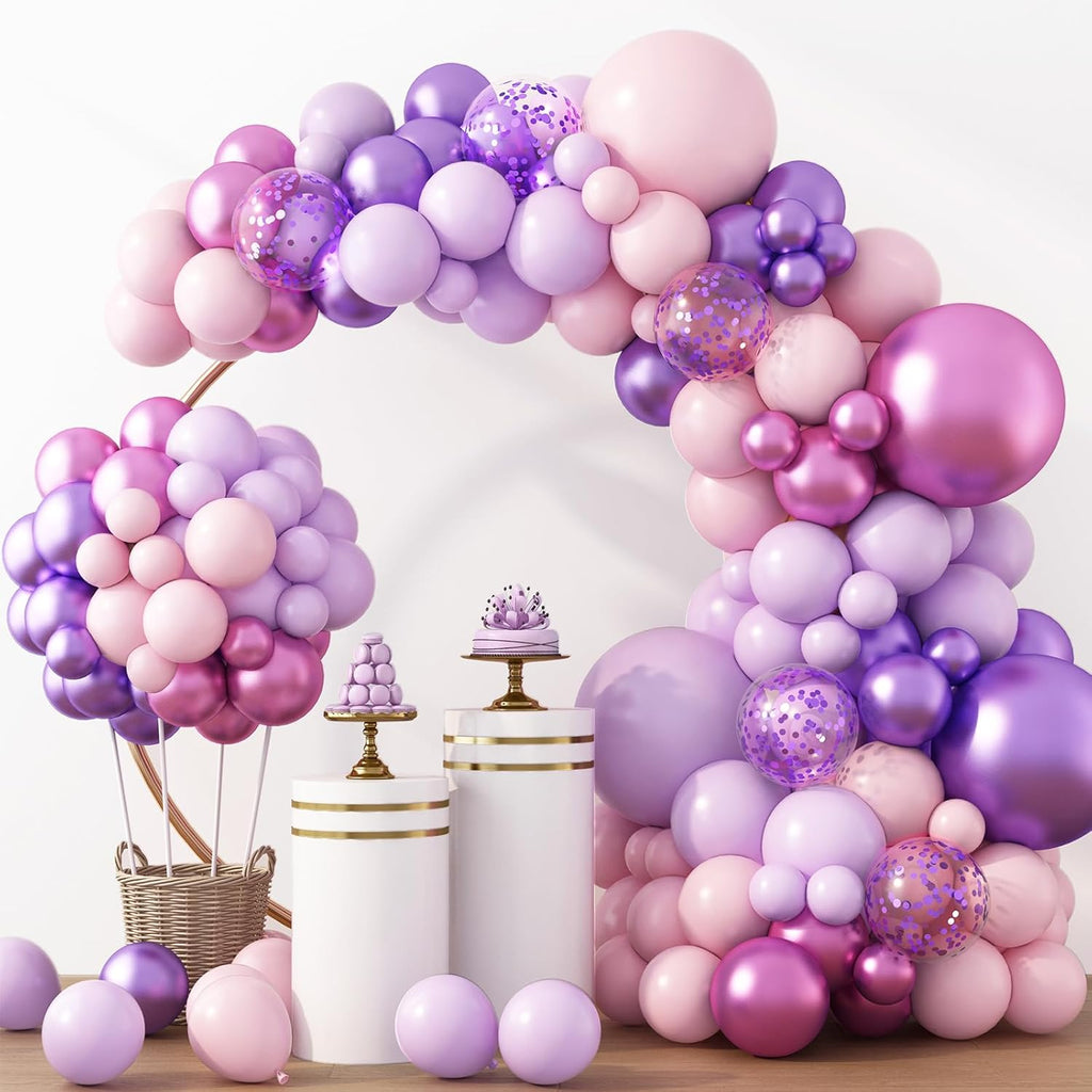 RUBFAC Balloon Garland Arch Kit - 129pcs Latex Balloons in Pink & Purple | Perfect for Birthdays & Weddings