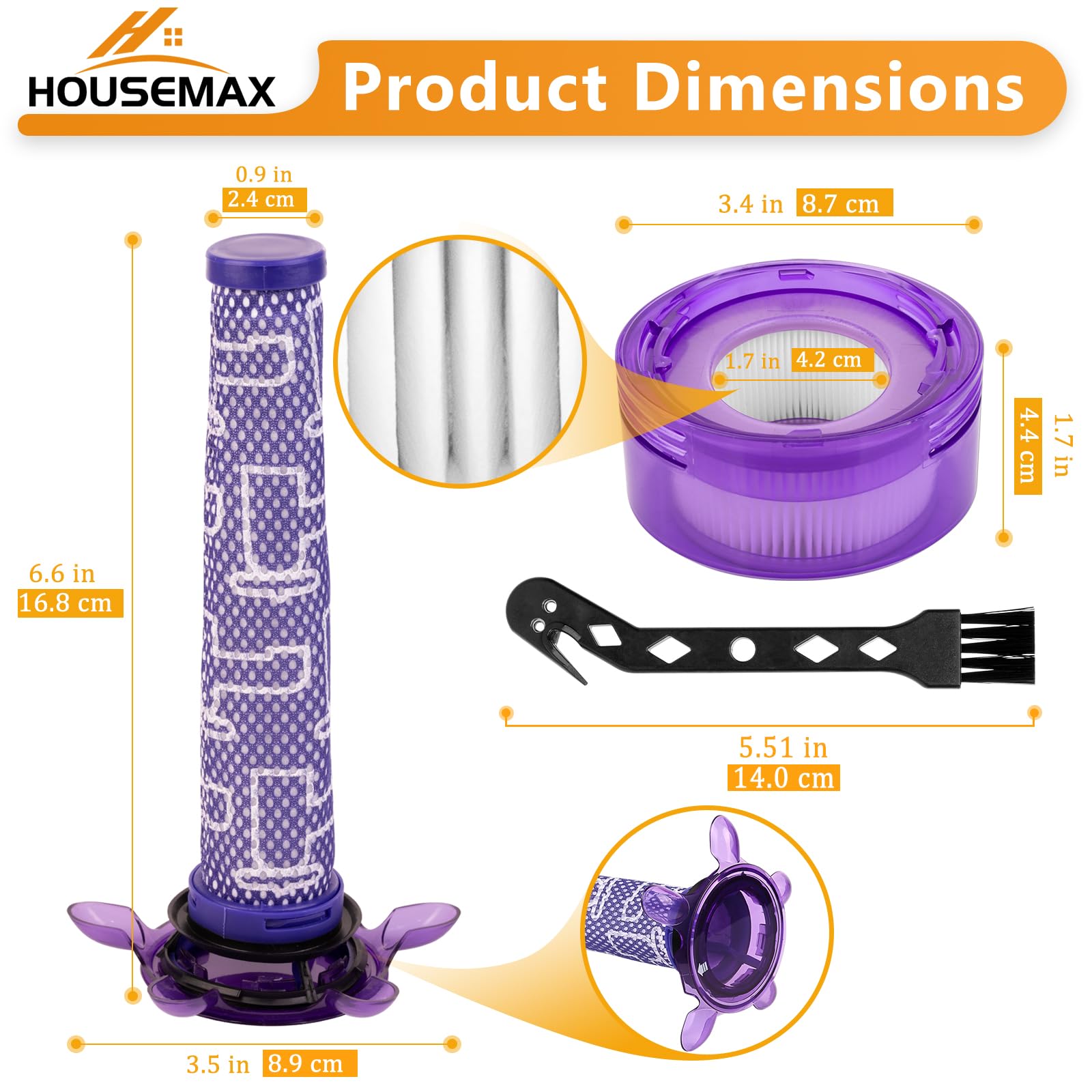 HOUSEMAX Upgraded V8 Filter Replacement Kit Compatible with Dyson V8 SV25 / V8 Animal Extra / V7 SV37 Cordless Vacuum Replaces Parts #965661-05 & #967478-05