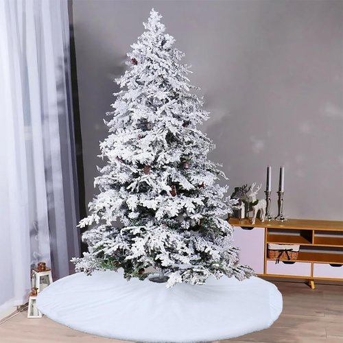 60 Inch White Christmas Tree Skirt, Faux Fur Large Christmas Tree Skirt Holiday Xmas Decorations