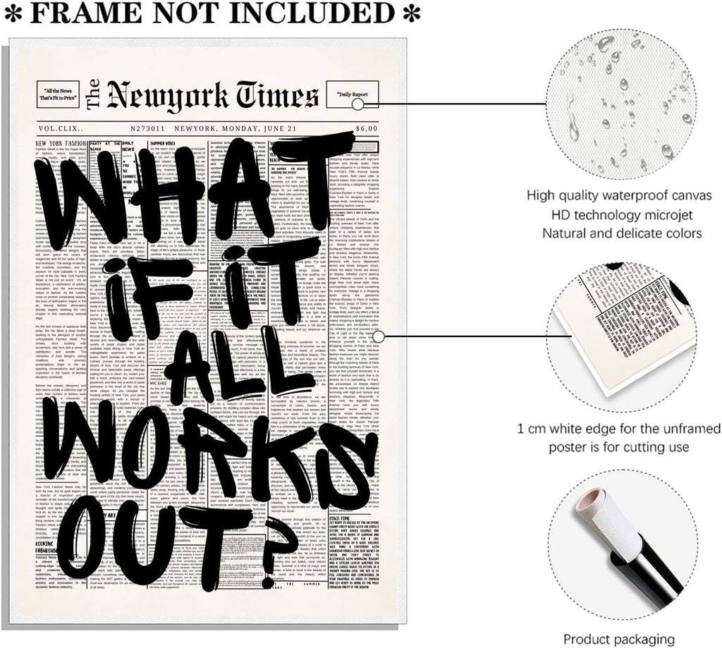 Trendy What If It All Works Out Poster - Black and White Inspirational Wall Art | Motivational Quote Print for Office or Bedroom - 16x24 Inch Unframed