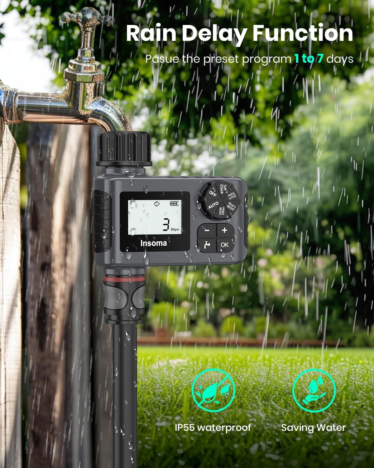 Skiennix Water Timer - 2 PCS Automatic Garden Hose Sprinkler with Rain Delay & Manual Settings