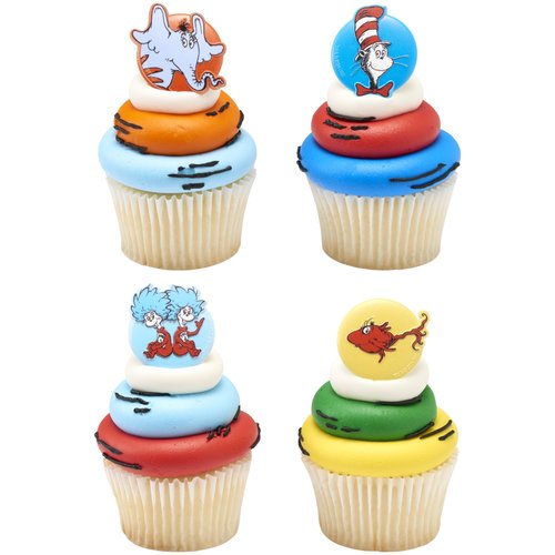 DecoPac Dr. Seuss Cupcake Rings, 24 Cupcake Decorations Featuring Horton, The Cat In The Hat, Things, Red Fish, For Birthday, Party, Celebrations - 24 Pack