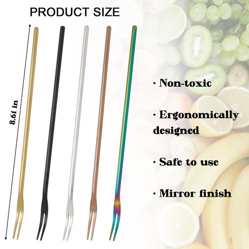 5 Pack Stainless Steel Long Handle Forks - 8.61 Inches Pickle & Olive Fork Set, 2 Prong Cocktail Dessert Fruit Pickers, Durable Kitchen Utensils