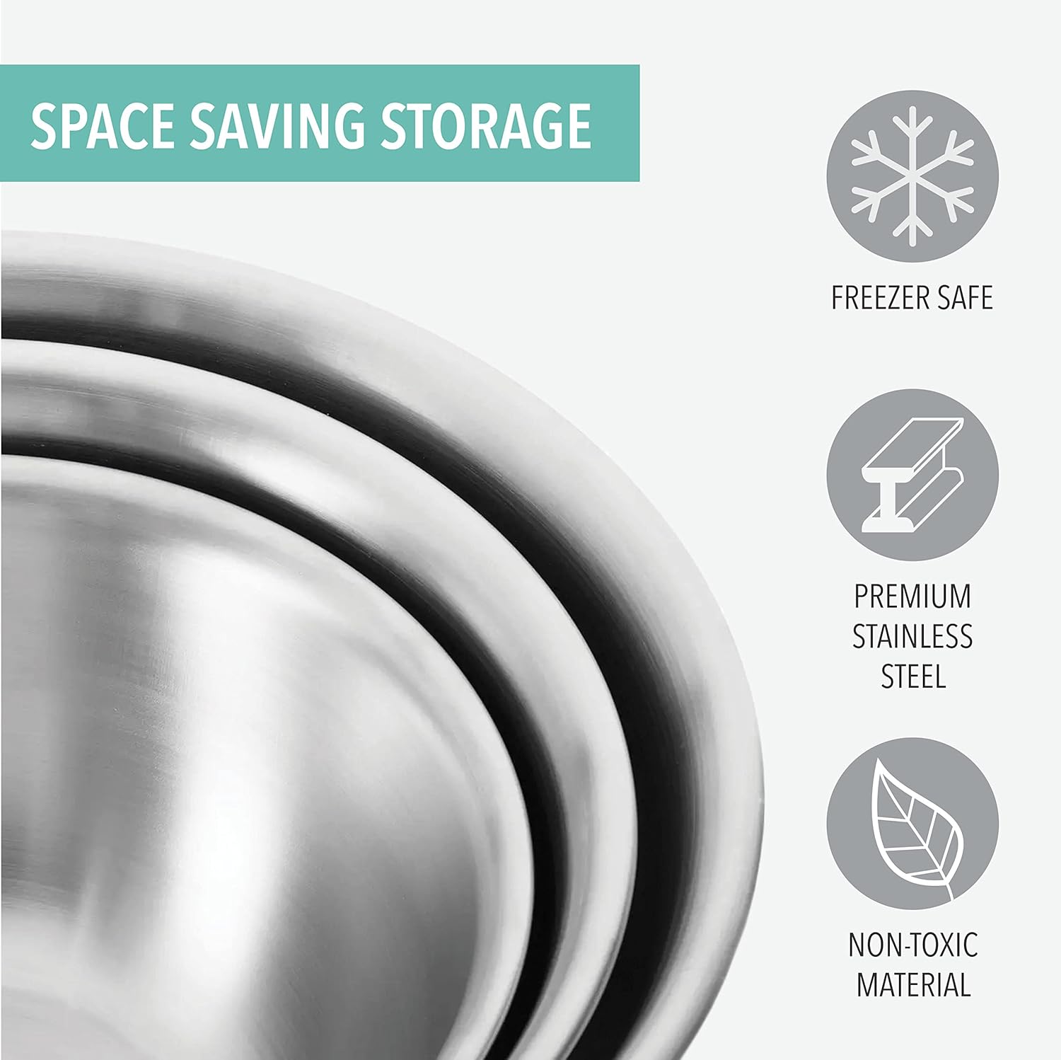 Table Concept Stainless Steel Mixing Bowls - Airtight Lids for Space-Saving Storage | Ideal for Cooking & Baking