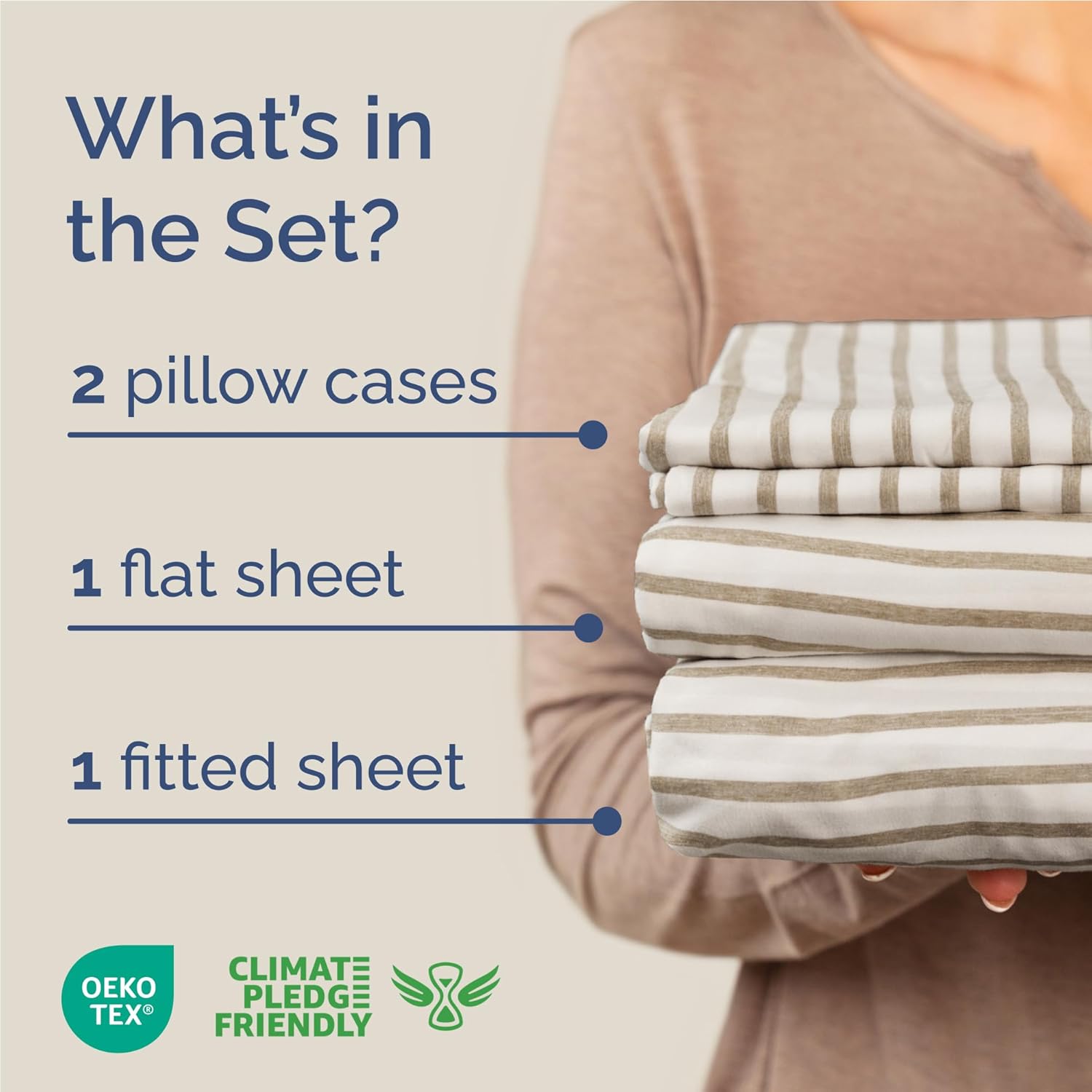 Skiennix Full Size 4-Piece Sheet Set - Comfy, Breathable Cooling Bedding - Deep Pockets, Soft, Wrinkle-Free - Beige Stripes