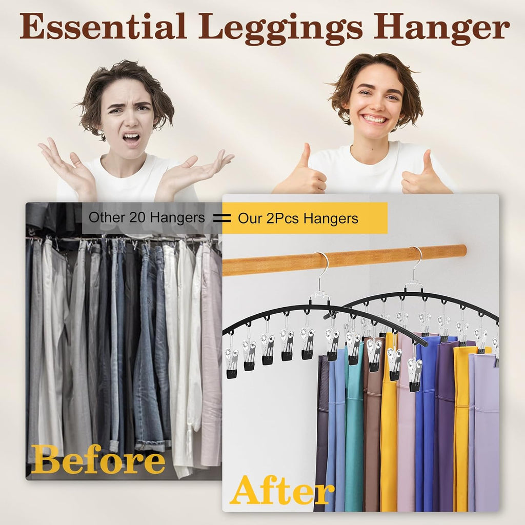 Skiennix Legging Organizer - 360° Swivel Metal Rack with 20 Clips for Space-Saving Closet Storage | Black