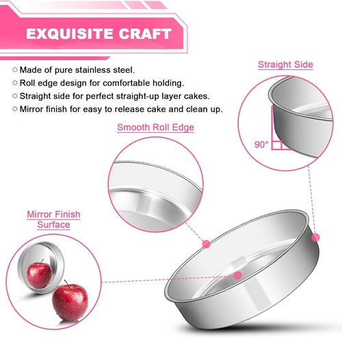 EWFEN 8-Inch Stainless Steel Cake Pan Set - Non-Toxic, Leak-Proof & Dishwasher Safe | Perfect for Layer Cakes