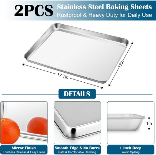 E-far Baking Sheet Set - Large Stainless Steel Cookie Sheets with Cooling Racks | Non-Toxic & Dishwasher Safe, 18 x 13 Inch