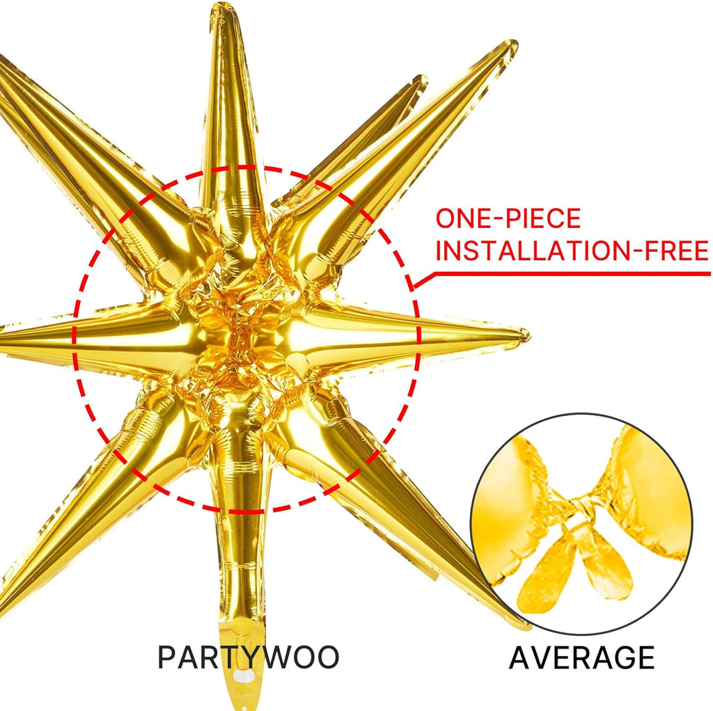 PartyWoo Metallic Gold Star Foil Balloons - 6 Different Sizes | 22-Inch Mylar Pack for Celebrations