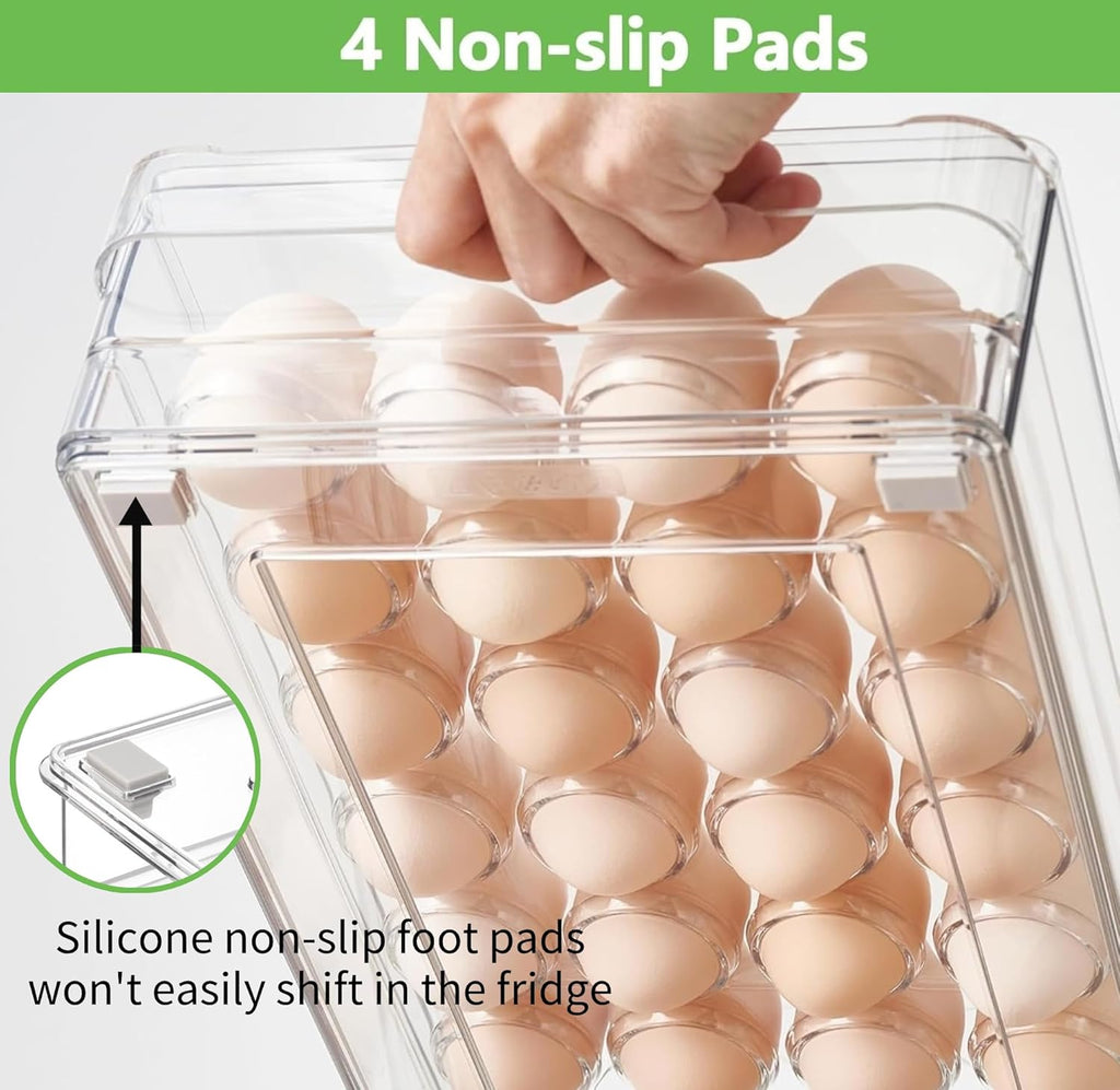 Vacane 24 Capacity Egg Holder - BPA Free Refrigerator Organizer with Non-Slip Pads | Space-Saving Egg Tray