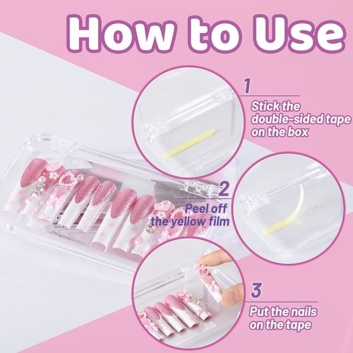 JynJyn 12Pcs Press On Nail Cases Large, 5.1”×2.95” False Nail Packaging Cases with 30Pcs Adhesive Double Sided Tape, Plastic Clear Box for Fake Nails Storage
