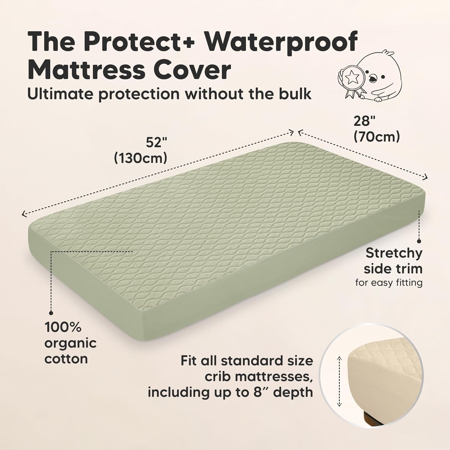 Skiennix Waterproof Crib Mattress Protector - Soft Quilted Cotton Pad, 52" x 28", Machine Washable, 2-Pack