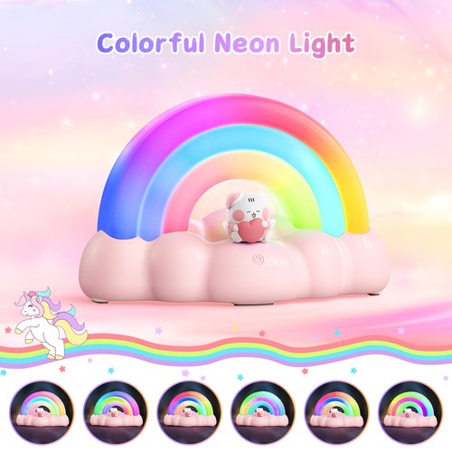 ICARER FAMILY Rainbow Night Light, Kids Light with Three Modes and 30 Min Timing, LED Rechargeable Touch Control Neon Light for Kids Room, Nursery Night Light, Gift for Girls and Boys (Pink)