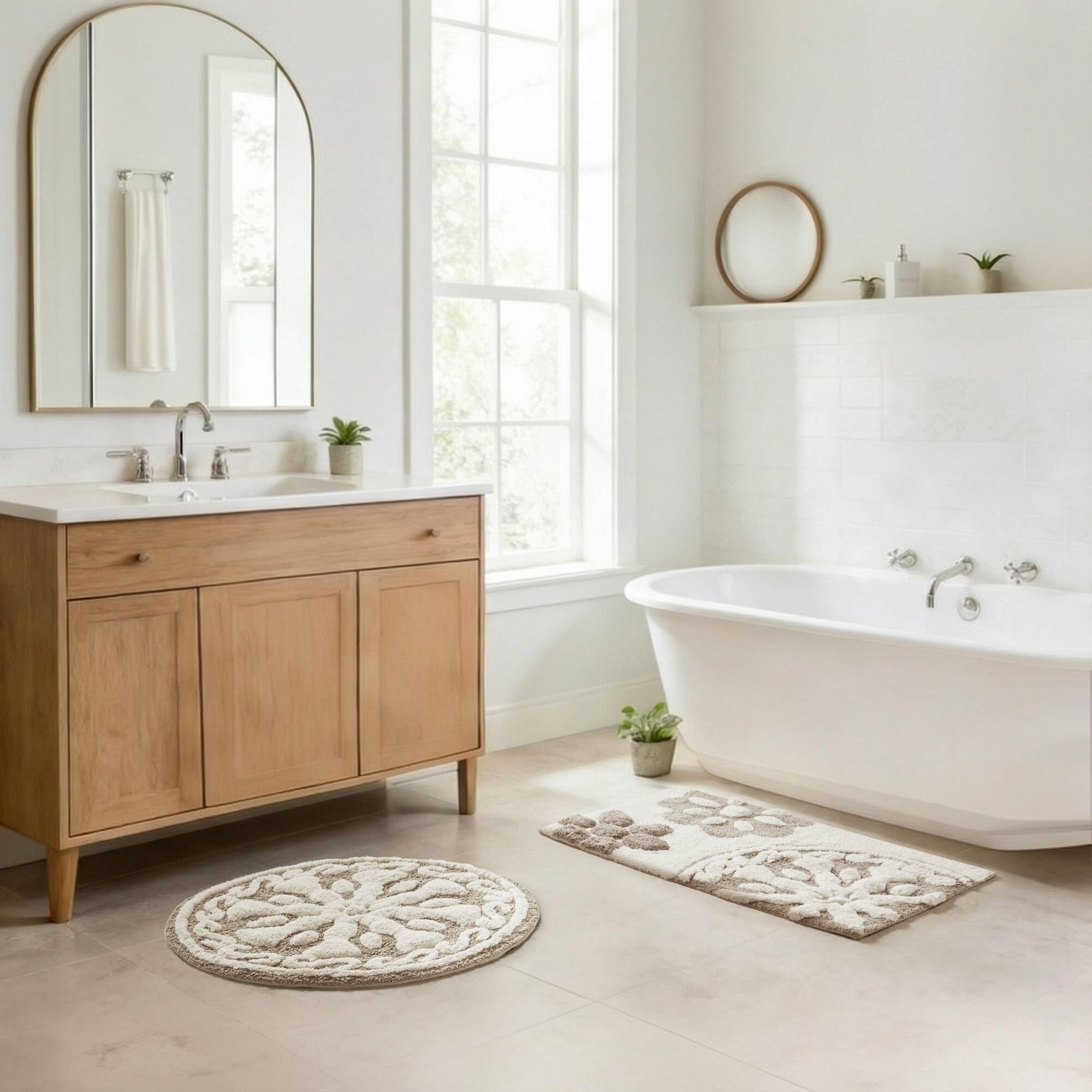 Madison Park Casablanca 100% Cotton Tufted Bathroom Rugs Luxurious Plush Medallion Floral Pattern Bath Mat Absorbent, Quick Dry, Spa Design Shower Room Décor, Rectangle 20" x 30", Taupe