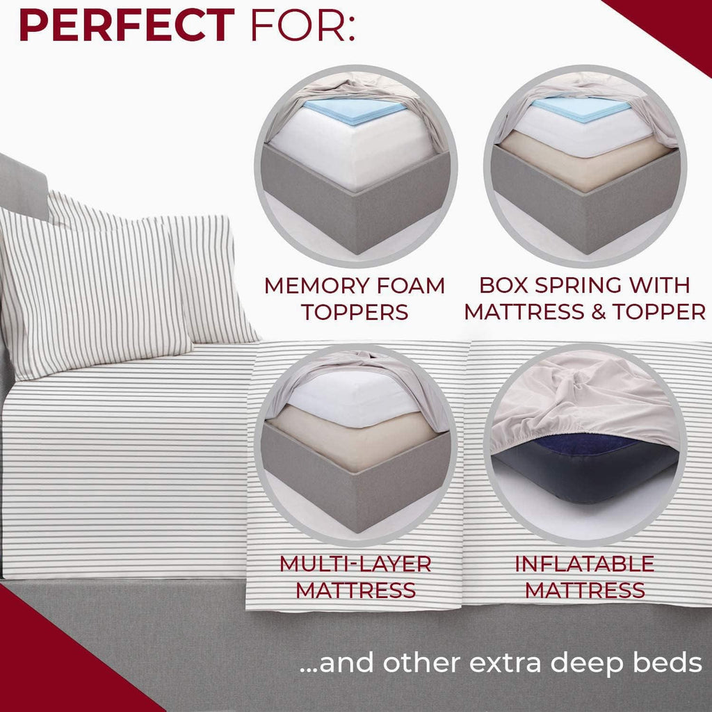 Mellanni Extra Deep Twin Sheets - Hotel Luxury Bedding Set | Ultra Soft, Cooling, Wrinkle Resistant (Pinstripe Gray)