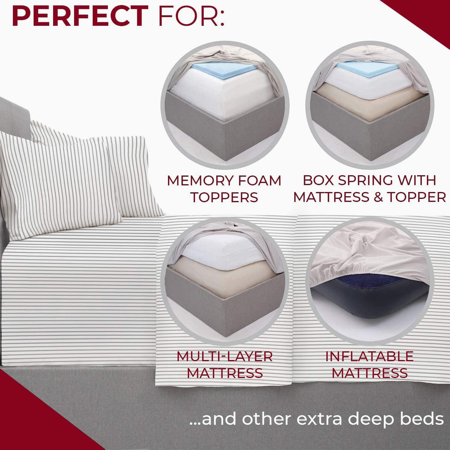 Mellanni Extra Deep Twin Sheets - Hotel Luxury Bedding Set | Ultra Soft, Cooling, Wrinkle Resistant (Pinstripe Gray)
