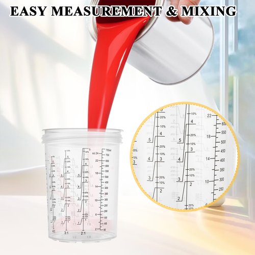 LOPYXBR 27 Oz Disposable Paint Cups for HVLP Spray Gun 27 Ounce (800ml) Cups Kit with 45 Cups and Lids System, 1 Hard Cup with Retainer Ring and 20 Cup Sealing Plugs