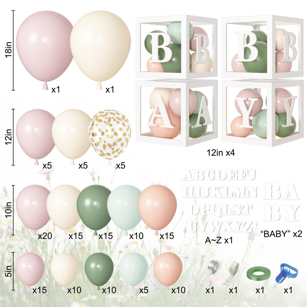 153Pcs Pink and Sage Green Balloon Baby Shower Decorations for Girl