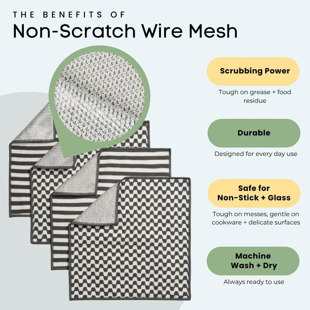 Severn Dish Cloths - Odor-Resistant 4-Pack Kitchen Cleaning Rags with Non-Scratch Scrubber | Bamboo-Charcoal Microfiber