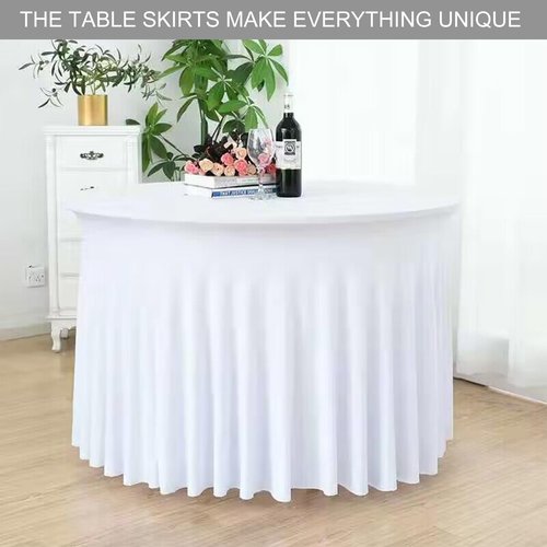 JALANCY 4 Pack 5FT Spandex Table Skirts 60 Inch Round Spandex Fitted Table Cover Washable Table Cloth for Wedding Trade Baby Shower Banquet Dining Table (White, 5FT)