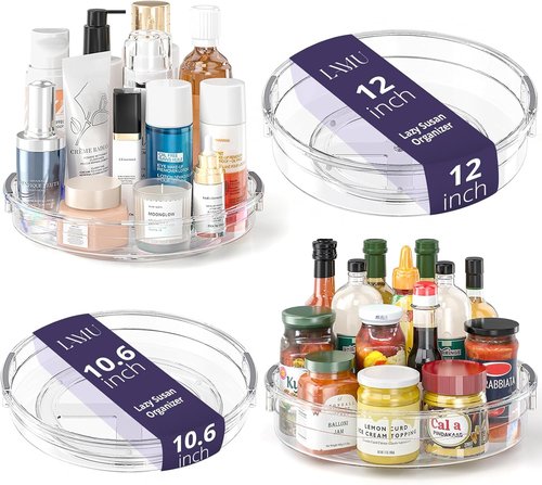 LAMU Lazy Susan Organizer - Clear Turntable for Kitchen & Bathroom Storage | 2 Sizes: 12in & 10.6in