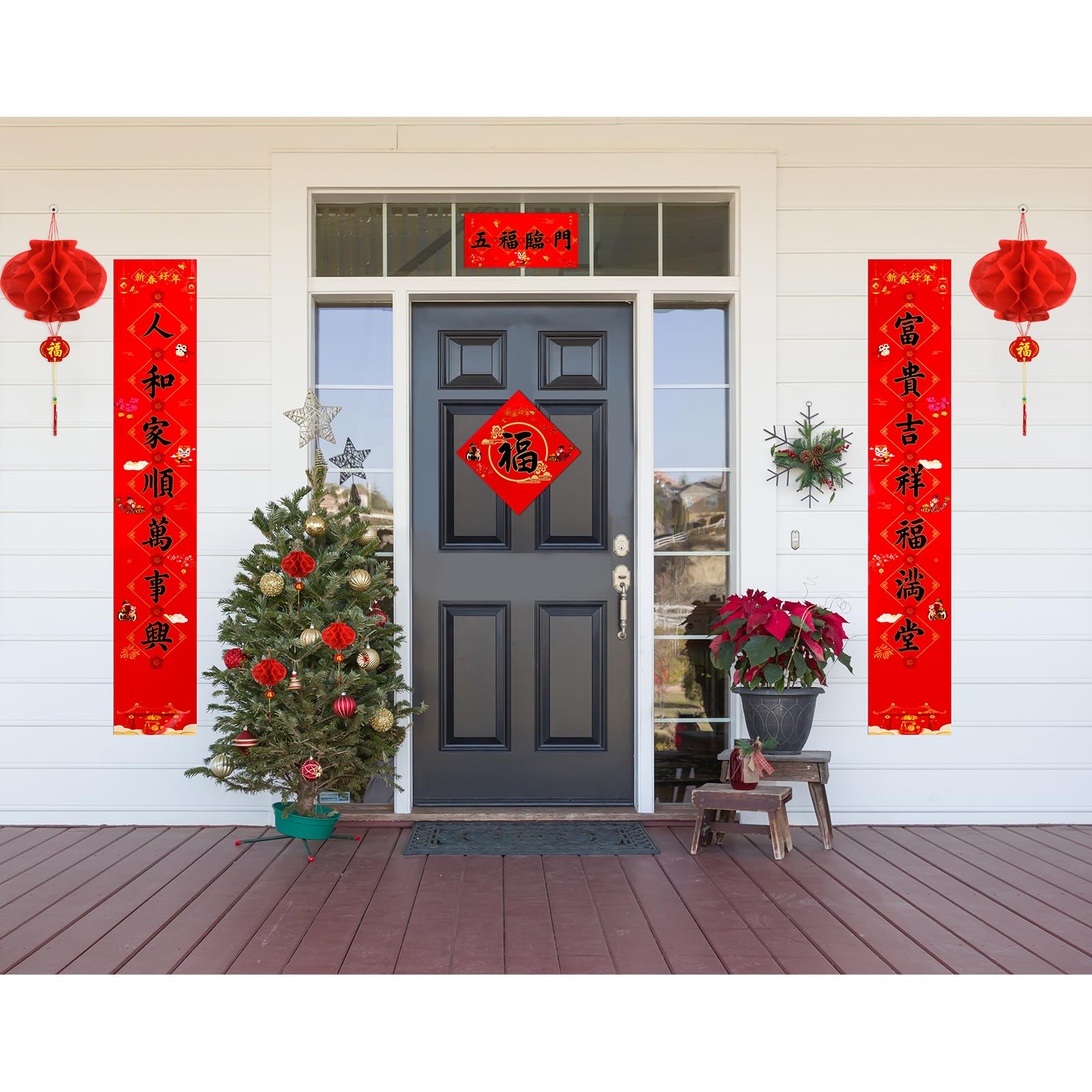 Zonon 47 Pcs Chinese New Year Decorations 2026, Lunar New Year Decor Includes Couplets Fu Character Window Stickers Red Lanterns Red Envelopes for Spring Festival Party Decorations(Classic)