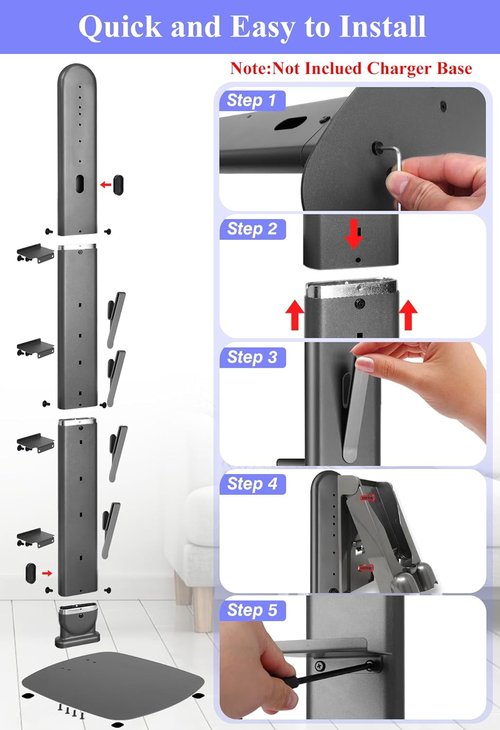 Haturi Premium Vacuum Stand - Space-Saving Metal Holder for Dyson V15, V12, V11, V10, V8, V7, V6 | 4 Hooks & 4 Shelves