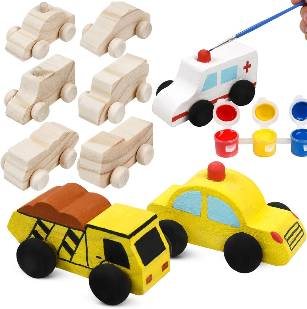WANTKA Wooden Car DIY Kit - 12 Unfinished Cars for Easy Painting & Crafting | Perfect Family Activity