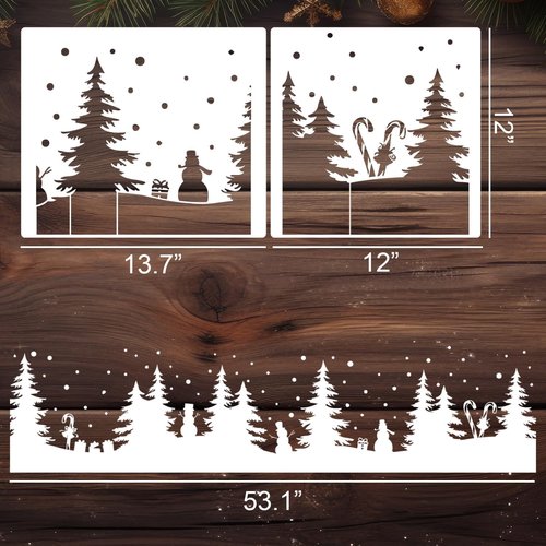 Christmas Stencils - Large Reusable Winter Forest House Village Templates for Window Glass & Crafts | 53.1”