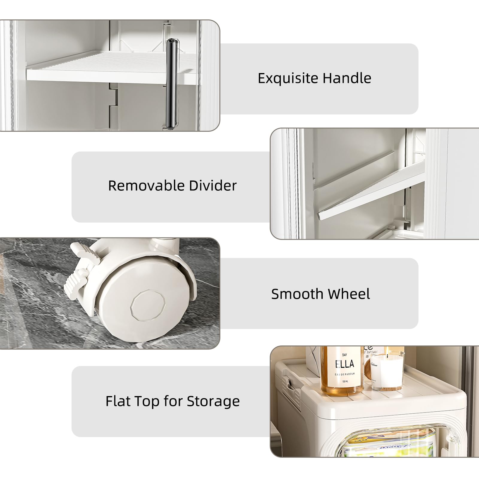 JOYZAN Narrow Bathroom Storage Cabinet with Movable Wheels, Slim Storage Cabinet with 2 Doors & Removable Panel, Skinny Bathroom Organizers and Storage for Small Space, Corner, Kitchen, Laundry