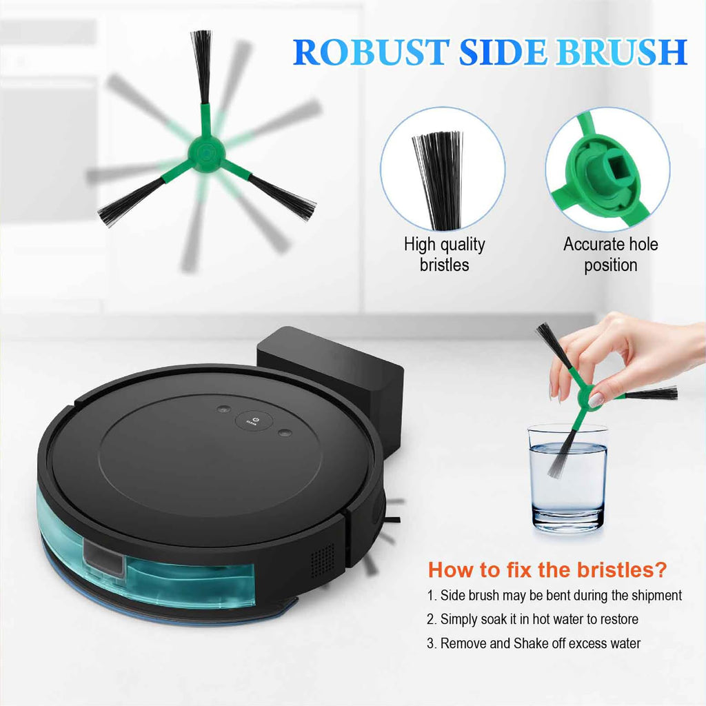 Replacement Parts Compatible for iRobot Roomba 104, 105 Vac/Combo, Y0140, Q0120, Y0110, Q011, Q0520 Robot Vacuum Cleaner, 2 Roller Brush, 4 Filters, 4 Side Brushes, 1 Cleaning Brush