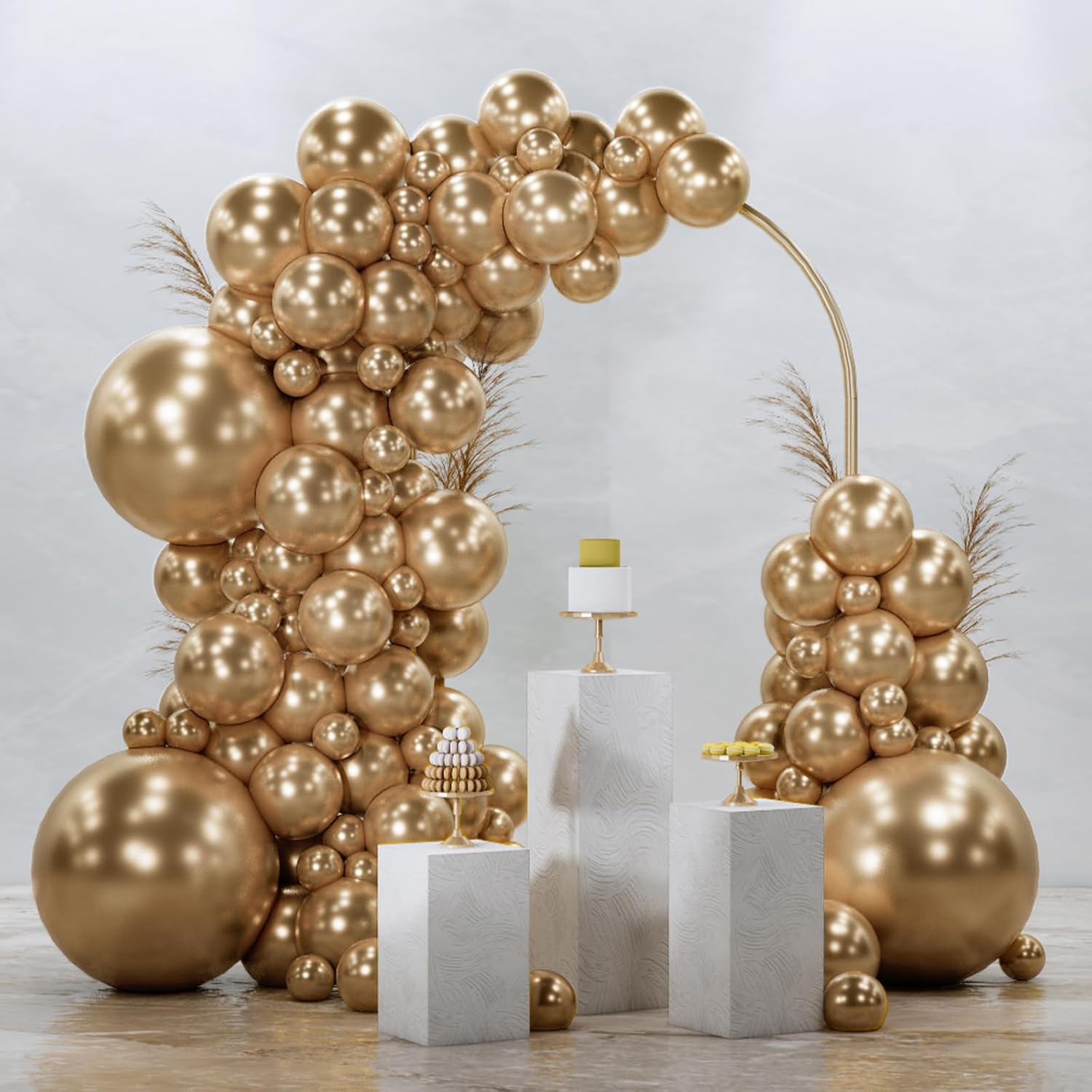 PartyWoo Metallic Gold Balloons - 128-Piece Chrome Balloon Arch Kit for Birthday & Wedding Decor | 5-18 Inch Sizes