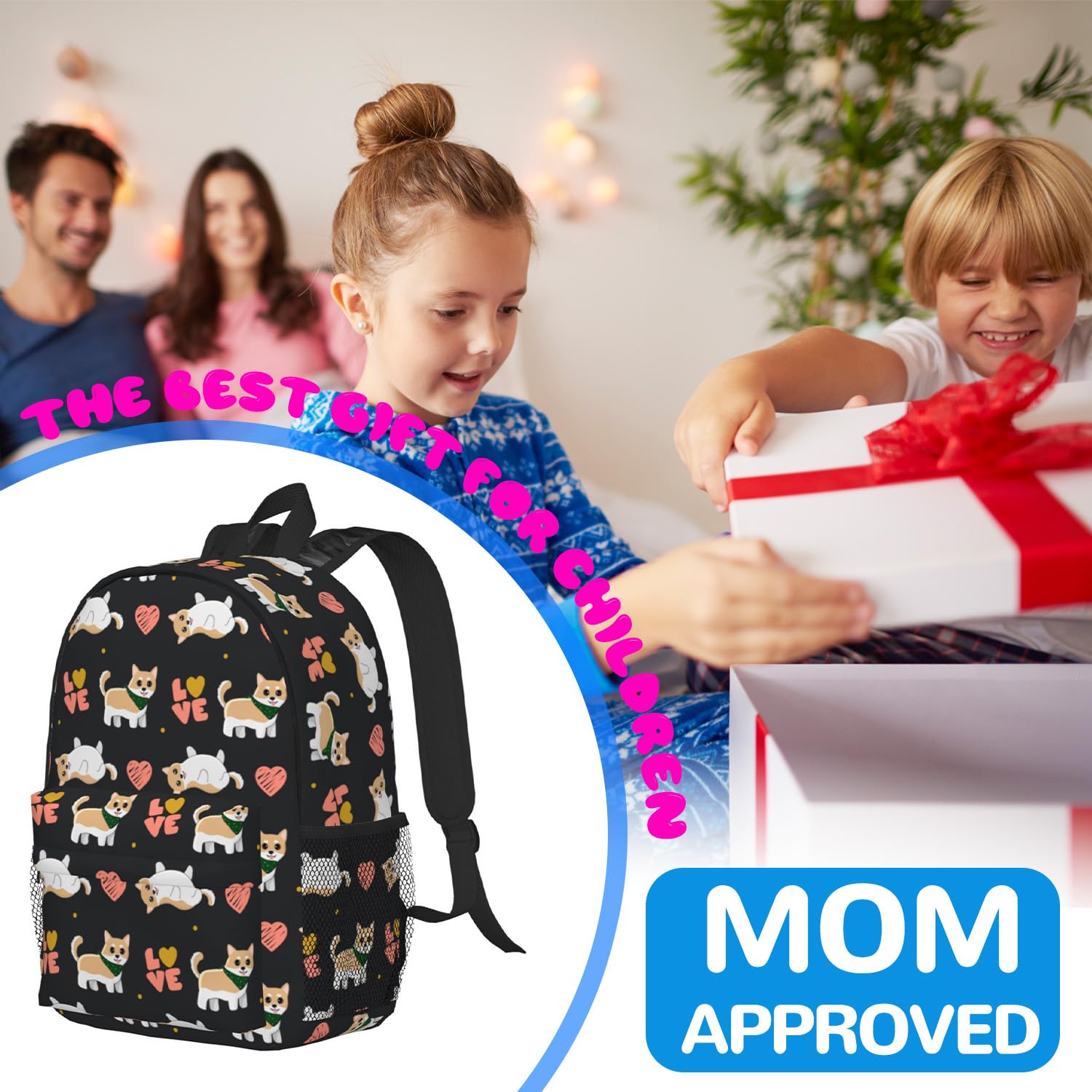 Uxeqtop Purple Bottom Cats Kids Backpack for School Elementary Lightweight Cute Students Bookbag for Teens Boys Girls School Bag