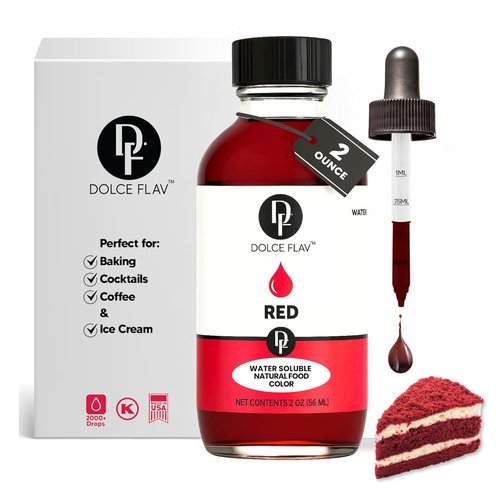 Dolce Flav Natural Red Food Coloring - Vivid Plant-Based Dye from Beets | 2 oz Water-Soluble Liquid for Baking & Drinks | No Artificial Dyes | Kosher & USA-Made