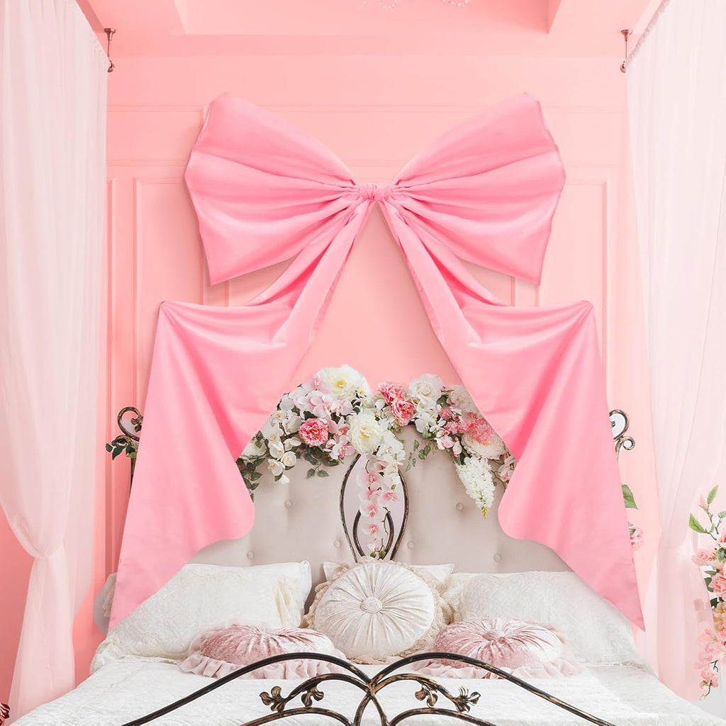 Wavwavw Giant Wall Bow Decorations - 39 x 72 Inch Pink Ribbon Decor for Birthday, Baby Shower & Weddings