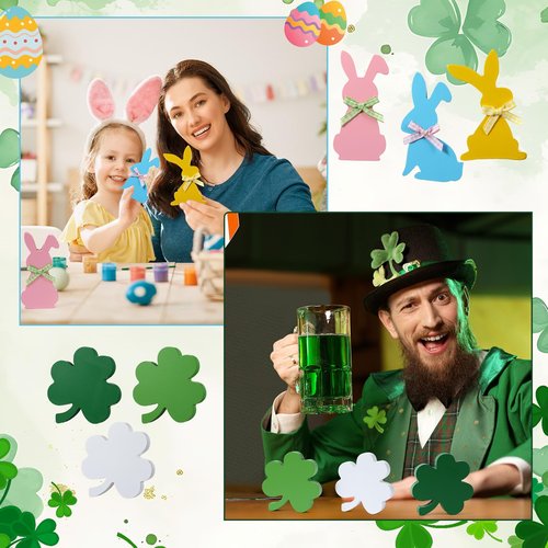 Amyhill 9 Pcs Valentine's Day Tiered Tray Decor Rustic St. Patrick's Day Easter Centerpiece Decorations 4 Inch Farmhouse Heart Shamrock Rabbit Wooden Signs Table for Kitchen Home Party Gift