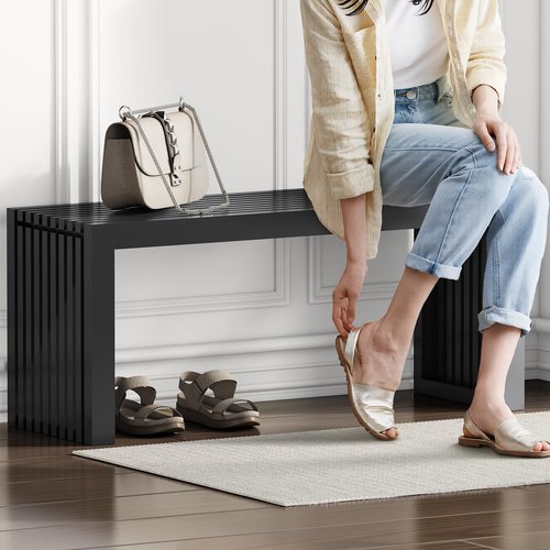 Toolola Bamboo Dining Bench, 35-inch Sleek Design Entryway Shoe Rack Bench, Indoor Kitchen Table Bench, Waterproof Outdoor Bench, Black