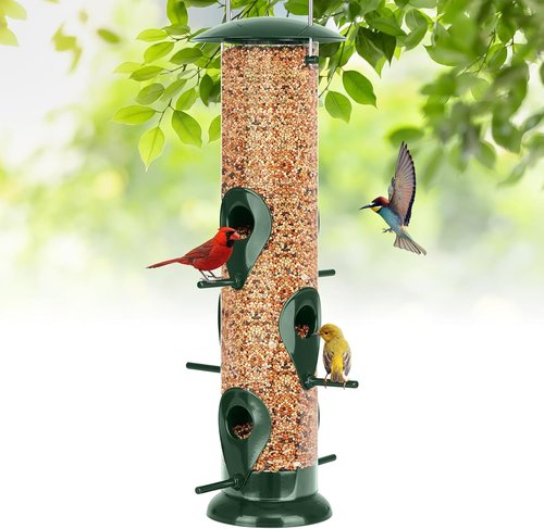 FEED GARDEN Metal Bird Feeder - 6-Port Squirrel Proof Tube Feeder, Weather Resistant, 13 Inch