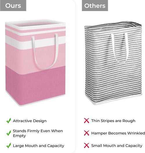 HomeHacks Large Waterproof Laundry Baskets - Collapsible Hampers with Reinforced Handles | 75L, Pink (2 Pack)