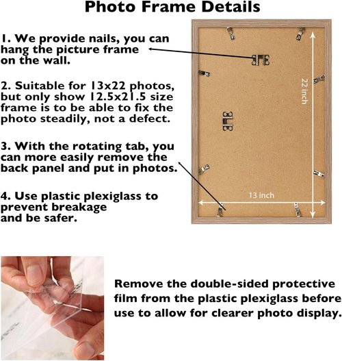 JCJMY 13x22 Picture Frame - Rustic Brown Wall Frame for Horizontal & Vertical Photos | 13x22 Gallery Display