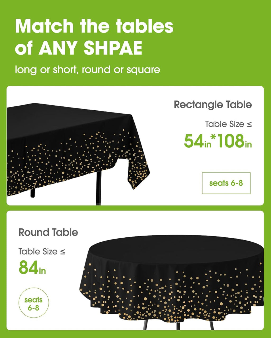 Pureegg Disposable Plastic Table Cloths - 10 Pack, 54 x 108 Inch, Sturdy Black & Gold Graduation Decor