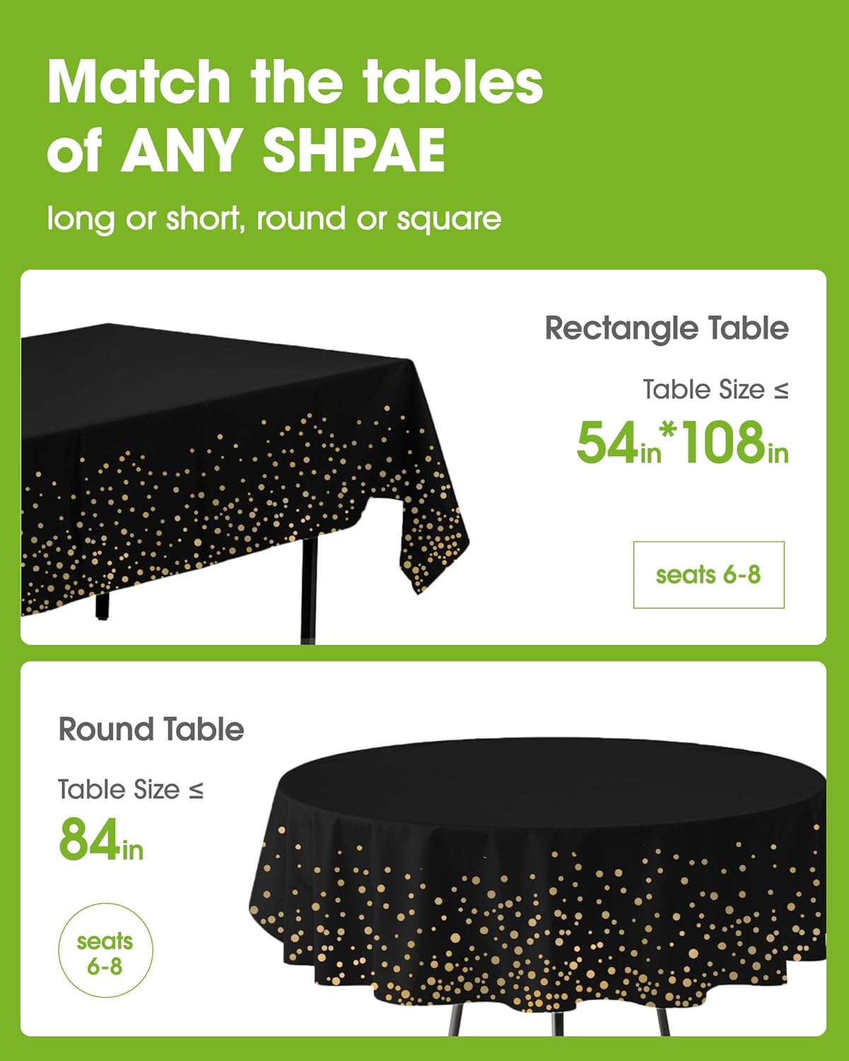Pureegg Disposable Plastic Table Cloths - 10 Pack, 54 x 108 Inch, Sturdy Black & Gold Graduation Decor