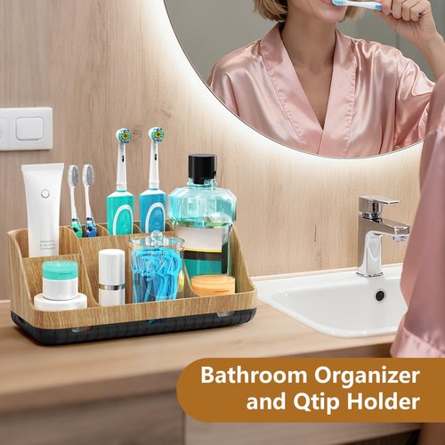 GFWARE Bathroom Toothbrush Holder Set - 2 Pack Qtip Dispenser with Drainage | 7 Slots for Kids' Bathroom