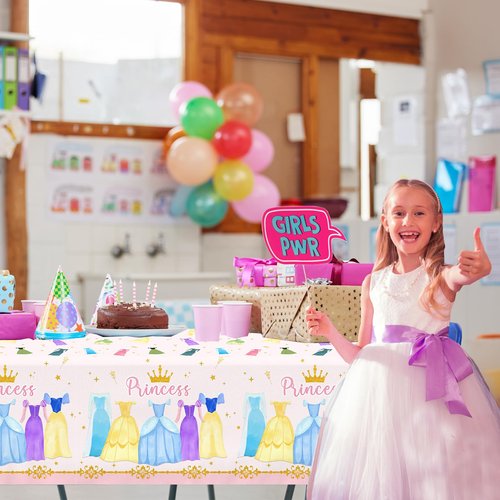 Cextoga Princess Birthday Party Decorations,3pcs Plastic Princess Table Cloth Waterproof Princess Party Decorations Princess Table Cover for Girl Birthday Princess Decorations