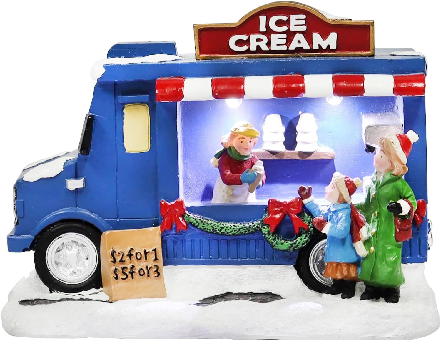 Moments In Time Ice Cream Food Truck Figurine - LED Lighted Holiday Decor | 4.13”H Hand-Painted Collectible